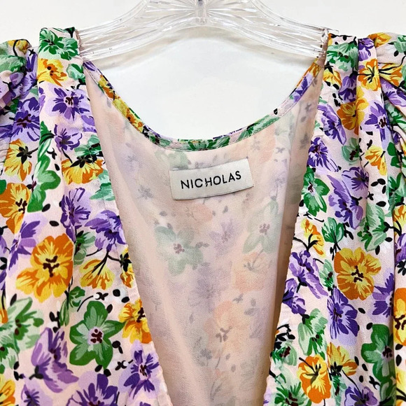 Nicholas Danielle Floral Deep V Neck Preppy Quarter Sleeve Tie Front Maxi Dress - Picture 4 of 9